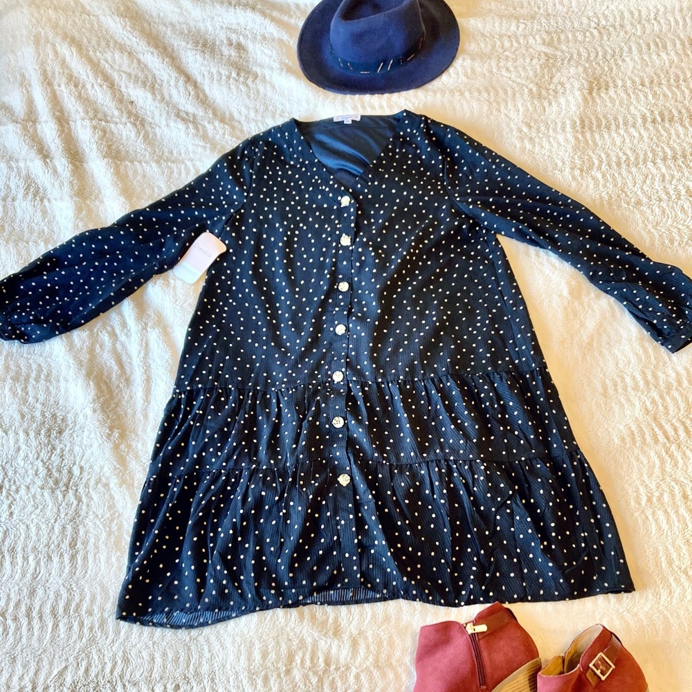 Brand New Navy Polk-a-Dot Dress